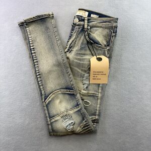 STREET JEANS Mens 30 Moto Distressed Dirty Vintage SKINNY Fit Retro Streetwear